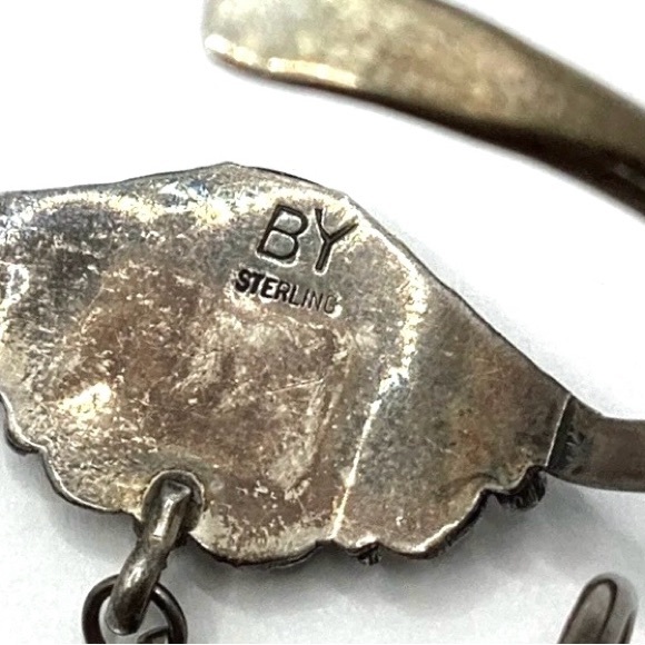 Signed - Benson Yazzie, Navajo. Vntg Sterling Turquoise Coral Slave Cuff / Ring - Picture 2 of 5